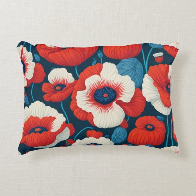 Radiant Red Flowers & Poppies Accent Pillow (Front)