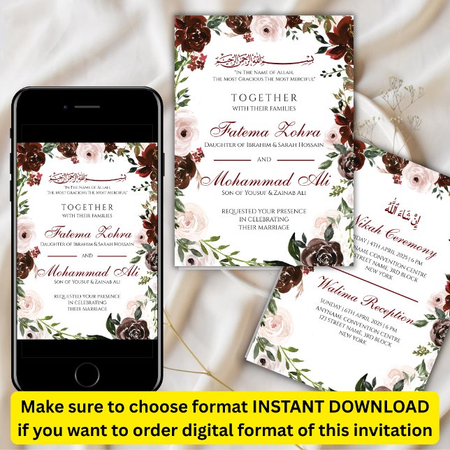 Radiant Red Rose Muslim Wedding Nikah Invitation (Creator Uploaded)
