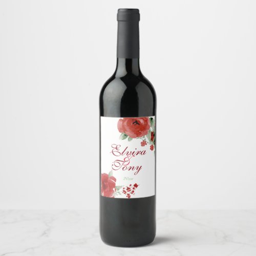 Radiant Red Roses Watercolor Floral Wine Label