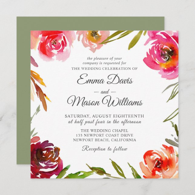 Radiant Romance Square Wedding Invitation (Front/Back)
