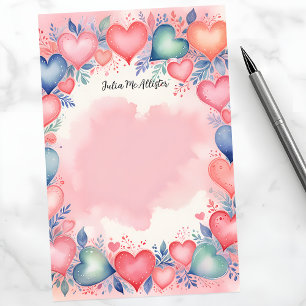 Radiant Romantic Dreamy Artistic Watercolor Hearts Stationery