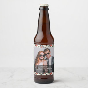 Radiant Rose Flower Wedding Beer Label