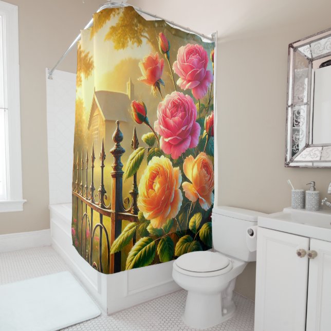 Radiant Rose Garden Scene Shower Curtain (In Situ)