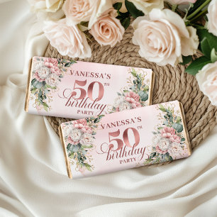Radiant Rose Gold Greenery 50th Birthday Party Hershey Bar Favors