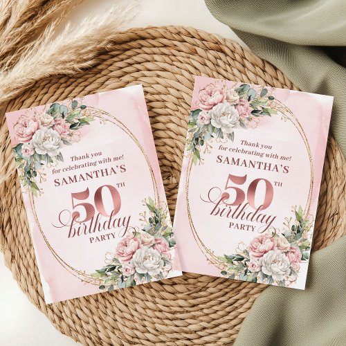 Radiant Rose Gold Greenery 50th Birthday Thank You