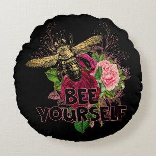 Radiant Rose & the Gentle Bee, Bee Yourself Postca Round Pillow