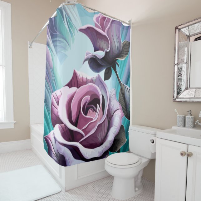 Radiant Roses: Perfectly Pink and Purple Petals Shower Curtain (In Situ)