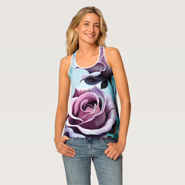 Radiant Roses: Perfectly Pink and Purple Petals Tank Top (Front Full)