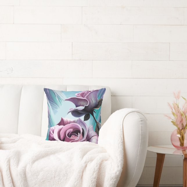 Radiant Roses: Perfectly Pink and Purple Petals Throw Pillow (Couch)