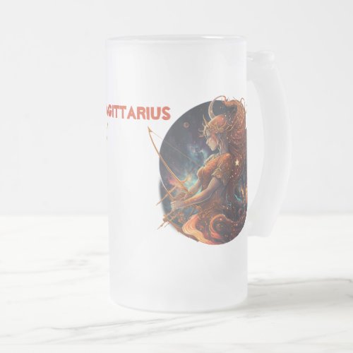 Radiant Sagittarius _ Customizable Zodiac Sign Frosted Glass Beer Mug