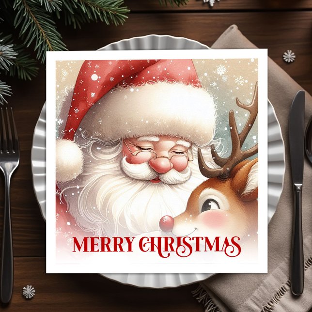 Radiant Santa Rudolph Xmas Party Napkins (Radiant Santa Rudolph Xmas Party Napkins)