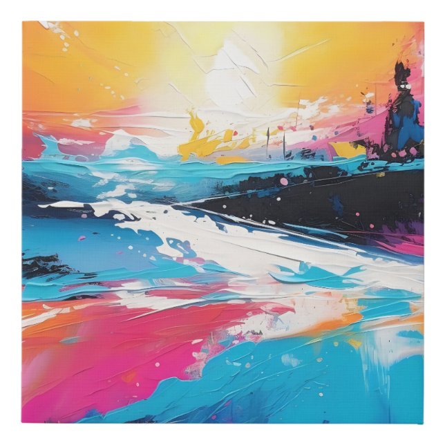 Radiant Serenity: Abstract Sunset Reflections Faux Canvas Print (Front)