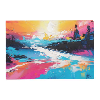 Radiant Serenity: Abstract Sunset Reflections Placemat