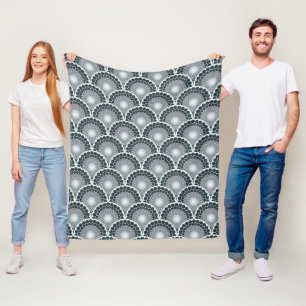 Radiant Silver Smoke Dot Mandala Art Deco Scallop Fleece Blanket