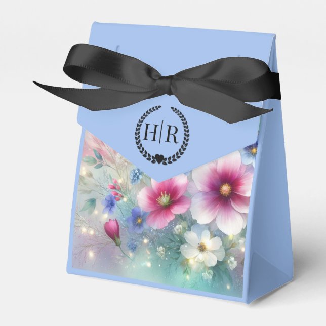 Radiant Sparkling Spring Blooms Wedding Favor Boxes (Front Side)