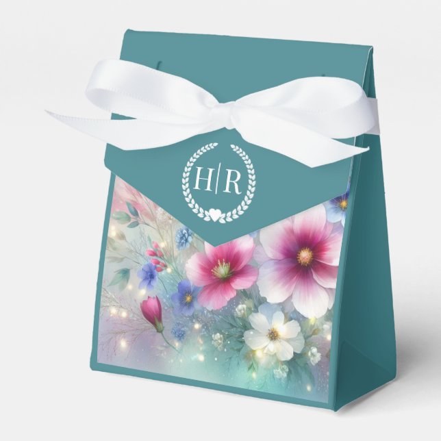 Radiant Sparkling Spring Blooms Wedding Favor Boxes (Front Side)