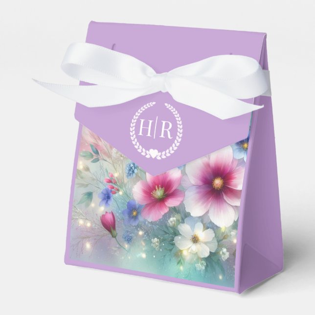 Radiant Sparkling Spring Blooms Wedding Favor Boxes (Front Side)
