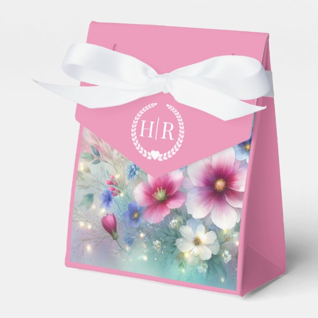 Radiant Sparkling Spring Blooms Wedding Favor Boxes (Front Side)