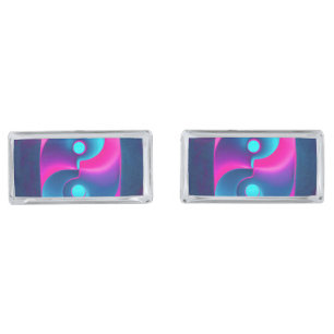 Radiant Spirituality: Vibrant Yin Yang Pink & Blue Cufflinks