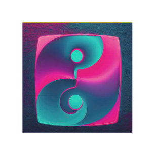 Radiant Spirituality: Vibrant Yin Yang Pink & Blue Wood Wall Art
