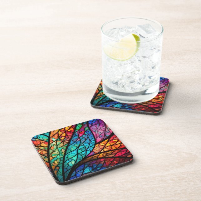 Radiant Stained Glass Abstract Hard Plastic  Beverage Coaster (Right Side)