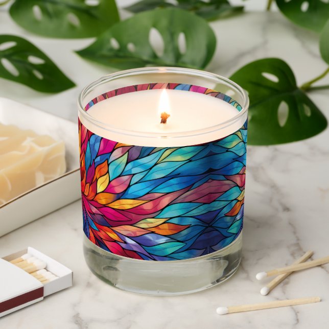 Radiant Stained Glass Bloom Abstract Scented Candle (Lit)