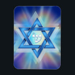 Radiant Star of David Magnet<br><div class="desc">Star of David with the Hebrew Letter Shin in the center with colorful rays of light from behind.</div>