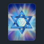 Radiant Star of David Magnet<br><div class="desc">Star of David with the Hebrew Letter Shin in the center with colorful rays of light from behind.</div>