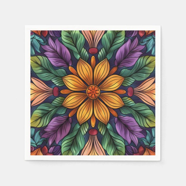 Radiant Starburst: Unique Yellow & Purple Fantasy  Napkins (Front)