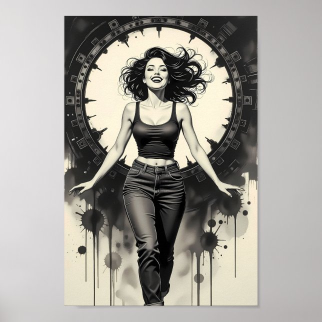 Radiant Street Glamour Monochrome Poster (Front)