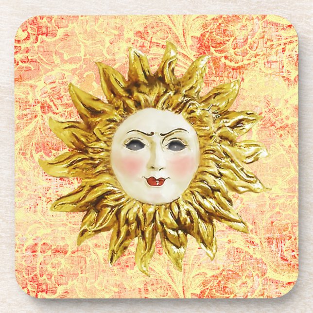 Radiant Sun Face Beverage Coaster (Front)
