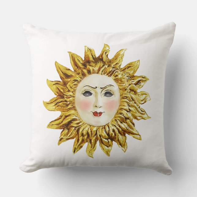 Radiant Sun Face Throw Pillow (Front)