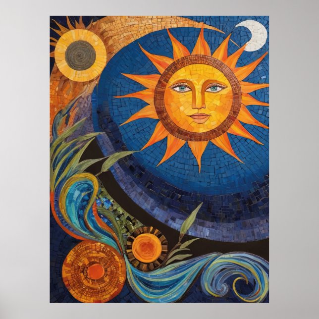 Radiant Sun Mosaic Vibrant Celestial  Poster (Front)