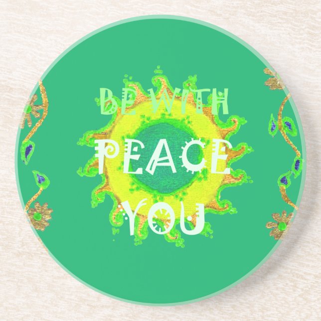 Radiant Sun: Peace Be With You Inspirational Print Drink Coaster (Front)