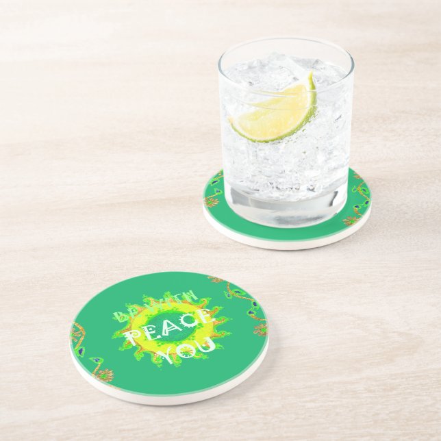 Radiant Sun: Peace Be With You Inspirational Print Drink Coaster (Side)