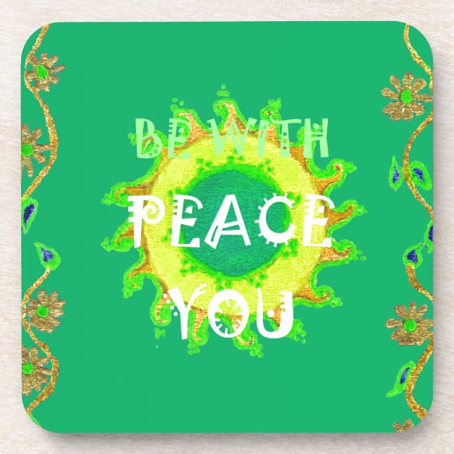 Radiant Sun: Peace Be With You Inspirational Print Drink Coaster (Front)