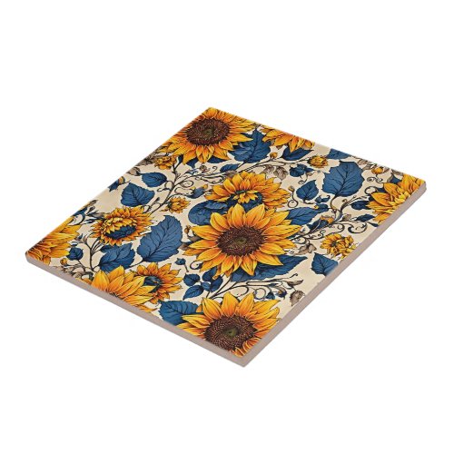 Radiant Sunflower Bloom Infuse Your Space Ceramic Tile