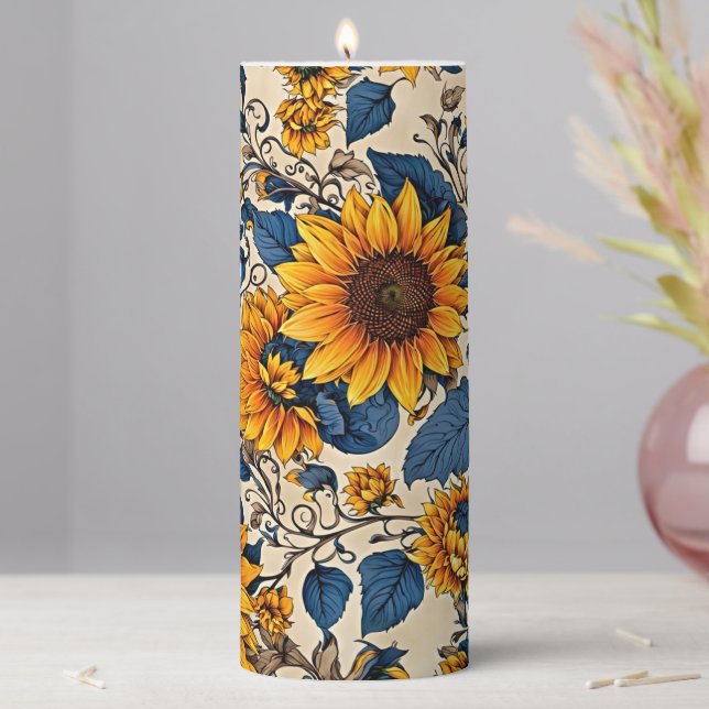 Radiant Sunflower Dreams: Illuminate Your Space  Pillar Candle (In Situ)