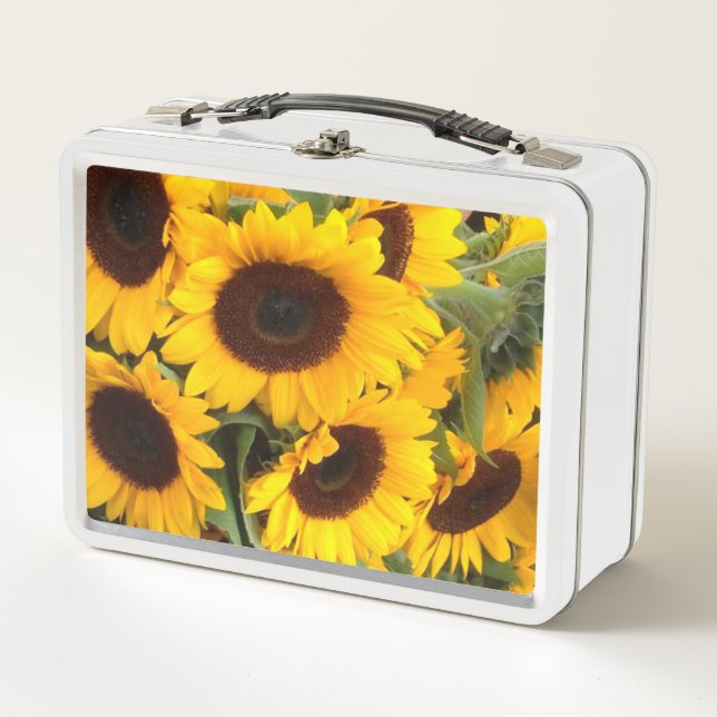 Radiant Sunflower Floral Scene Metal Lunch Box (Front)