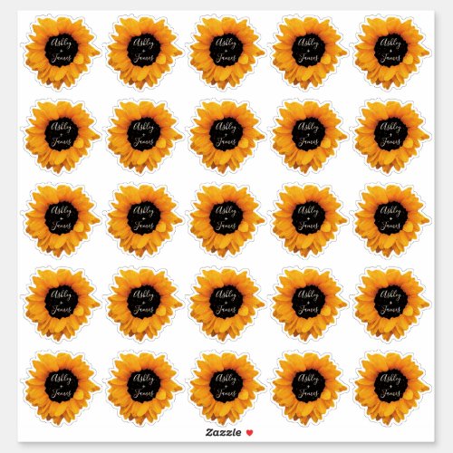 Radiant Sunflower Monogram Names Gift Stickers