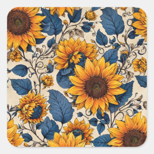 Radiant Sunflower Pattern Square Sticker