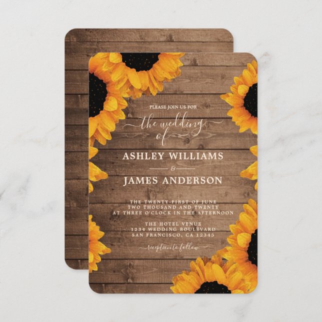 Radiant Sunflower Rustic Wedding Invitation (Front/Back)