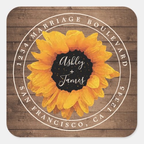 Radiant Sunflower Rustic Wedding Return Address Square Sticker