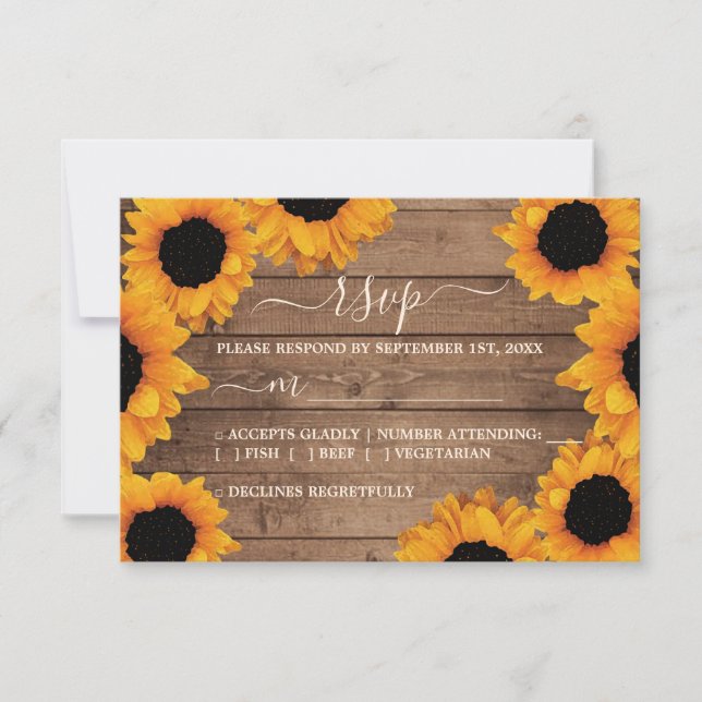 Radiant Sunflower Rustic Wedding RSVP Card (Front)