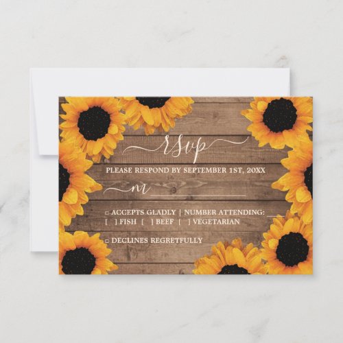 Radiant Sunflower Rustic Wedding RSVP Card