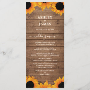 Radiant Sunflower Rustic Wood Wedding Menu