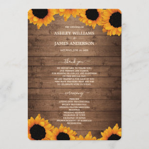 Radiant Sunflower Rustic Wood Wedding Program