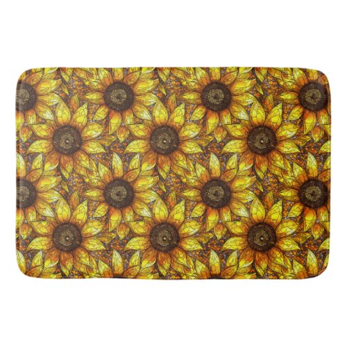 Radiant Sunflower Stained Glass  Bath Mat