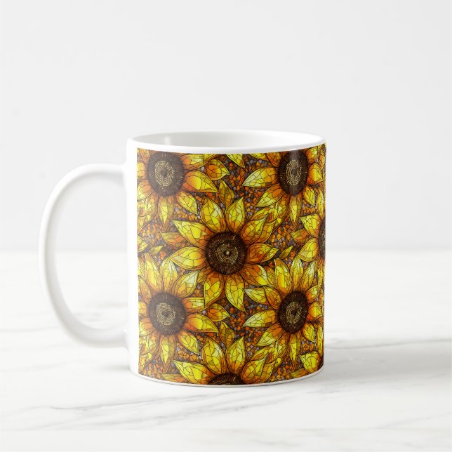 Radiant Sunflower Stained Glass  Coffee Mug (Left)