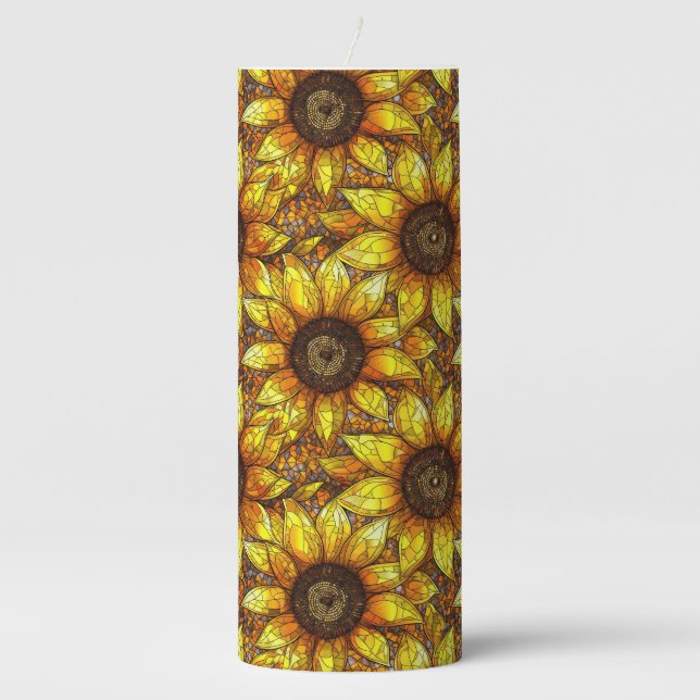 Radiant Sunflower Stained Glass  Pillar Candle (Front)